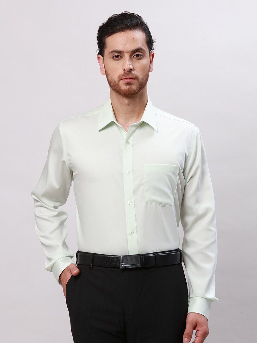 

Park Avenue Spread Collar Cotton Formal Shirt, Green