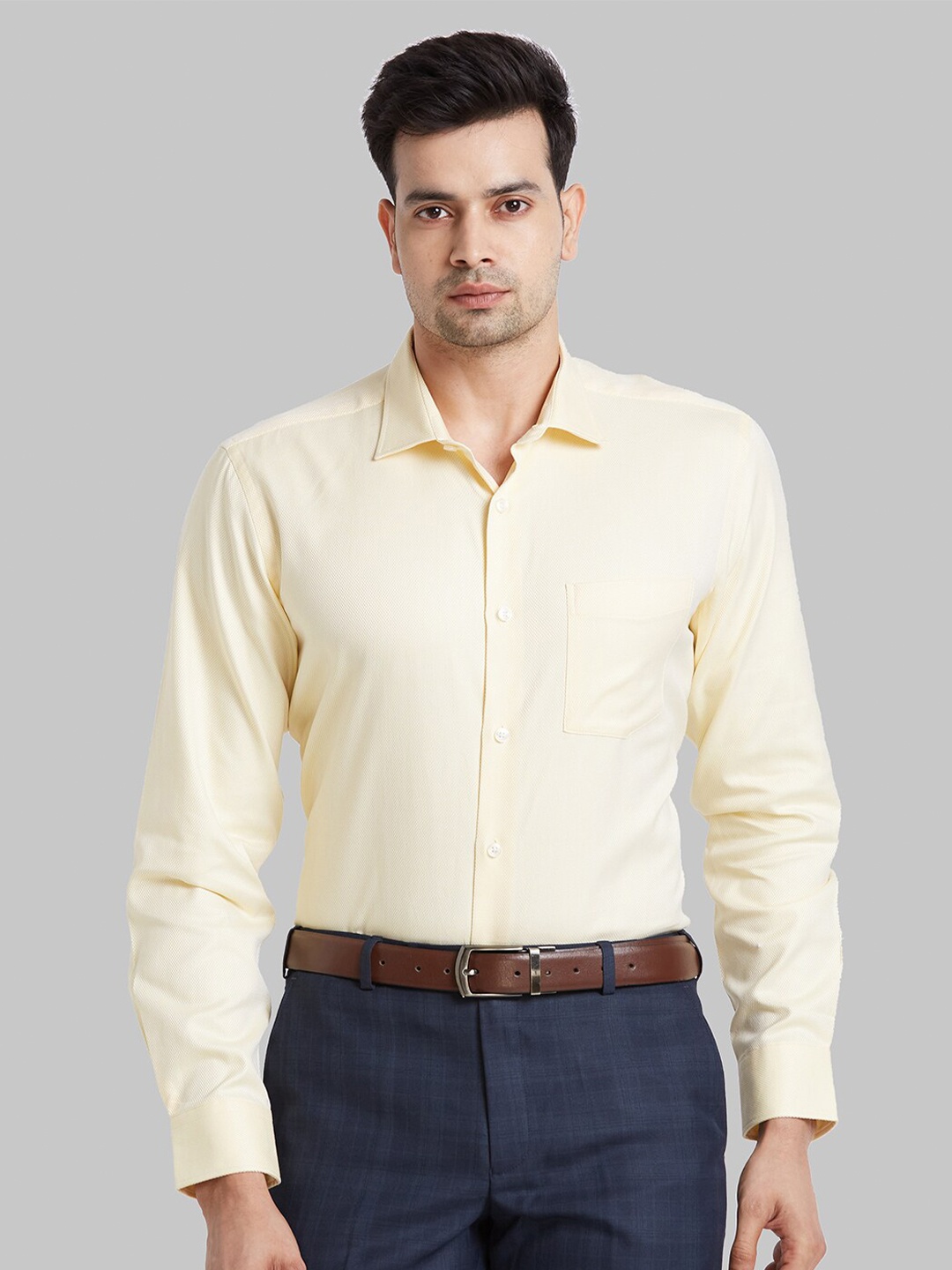 

Park Avenue Spread Collar Cotton Opaque Formal Shirt, Yellow