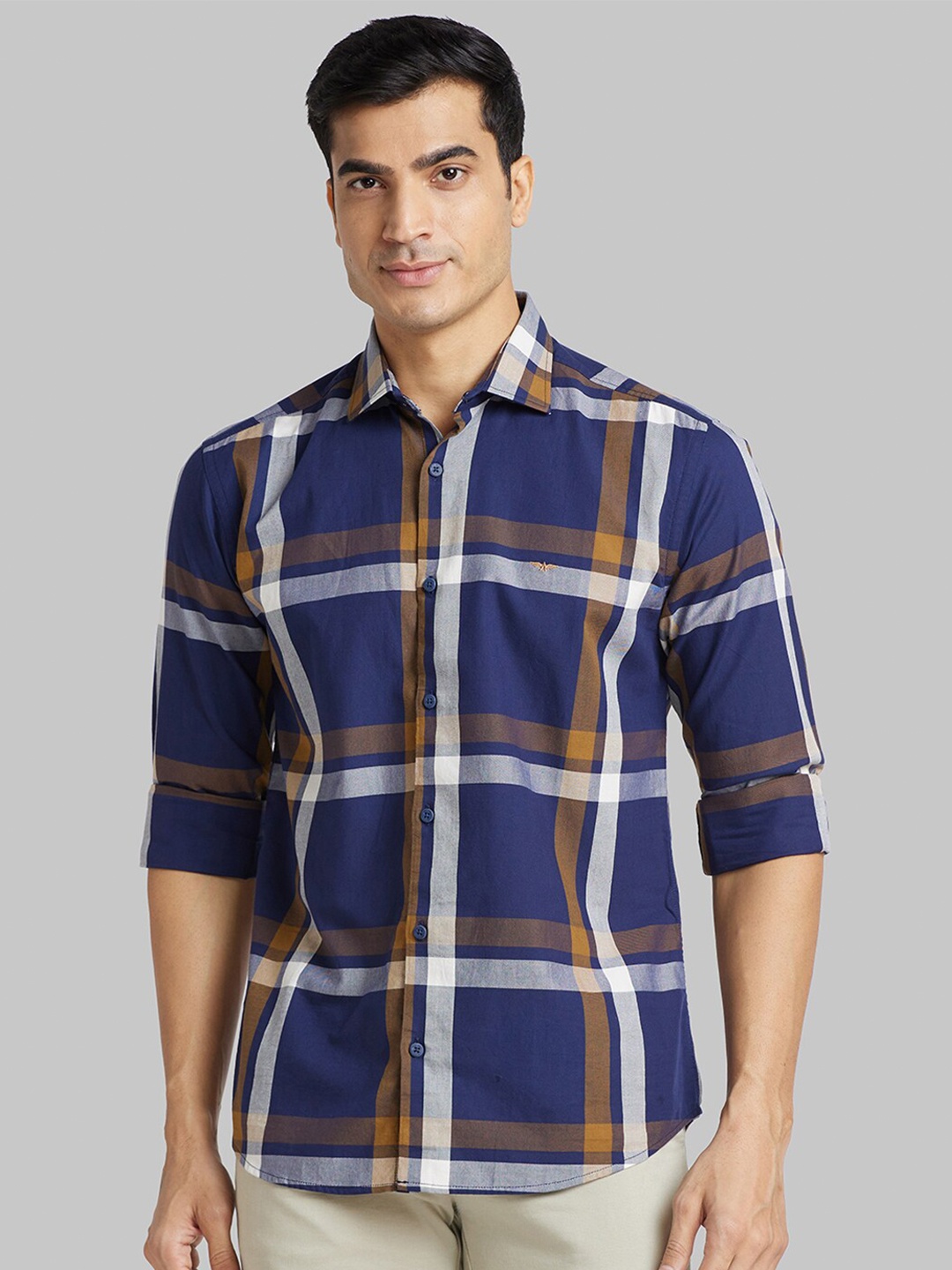 

Park Avenue Slim Fit Opaque Checked Cotton Casual Shirt, Blue