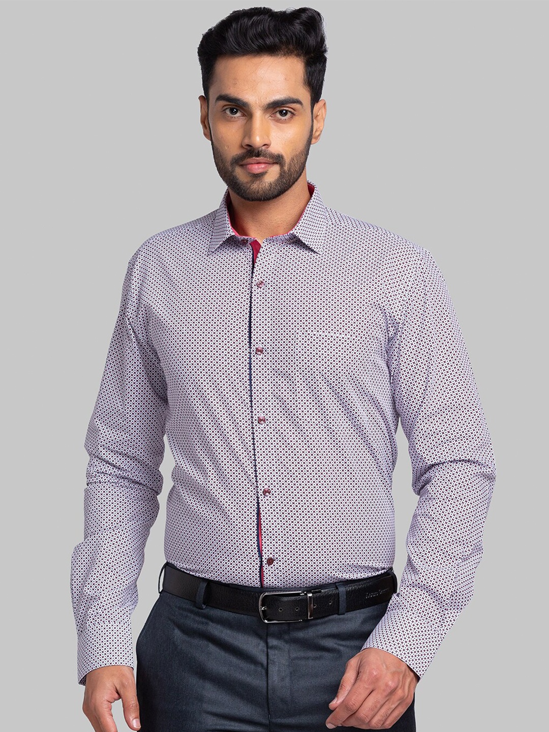 

Park Avenue Slim Fit Spread Collar Printed Cotton Formal Shirt, Maroon