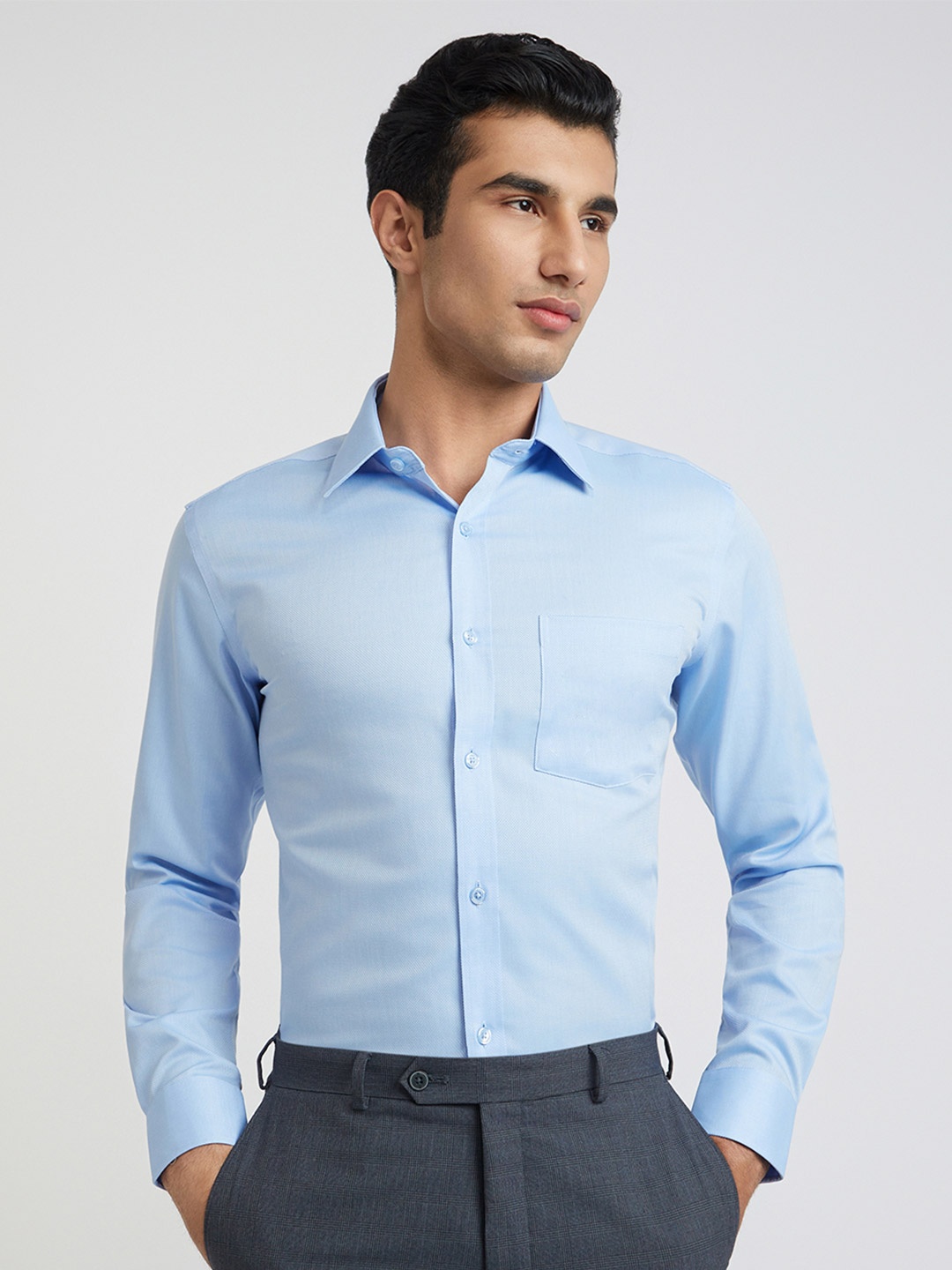 

Park Avenue Self Design Spread Collar Cotton Formal Shirt, Blue