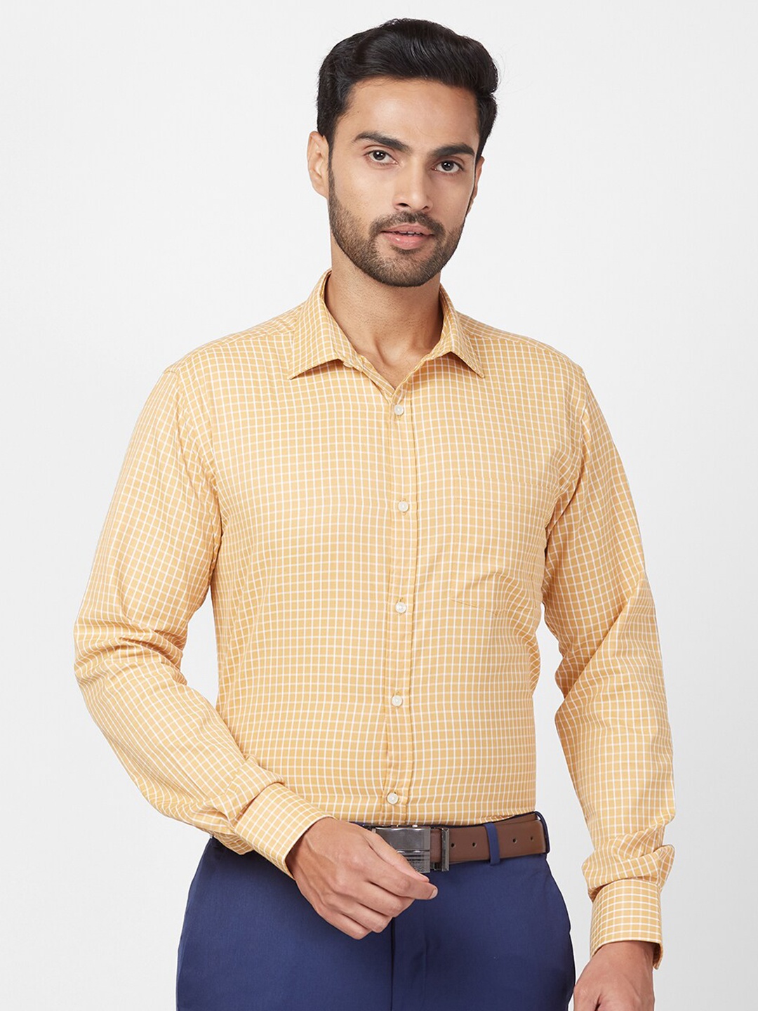 

Park Avenue Gingham Checked Slim Fit Opaque Formal Shirt, Yellow