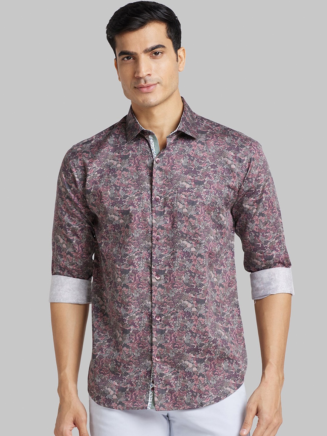 

Park Avenue Slim Fit Floral Opaque Printed Cotton Casual Shirt, Violet