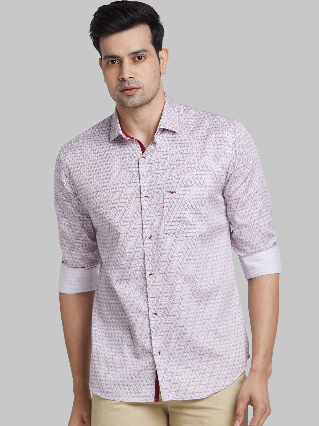 

Park Avenue Printed Spread Collar Slim Fit Cotton Casual Shirt, Maroon