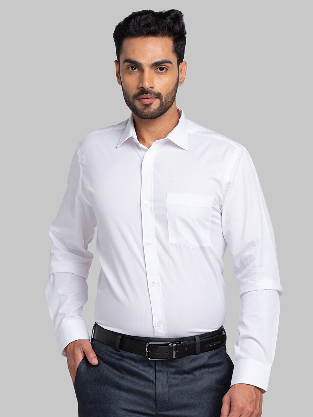 

Park Avenue Self Design Spread Collar Cotton Formal Shirt, White