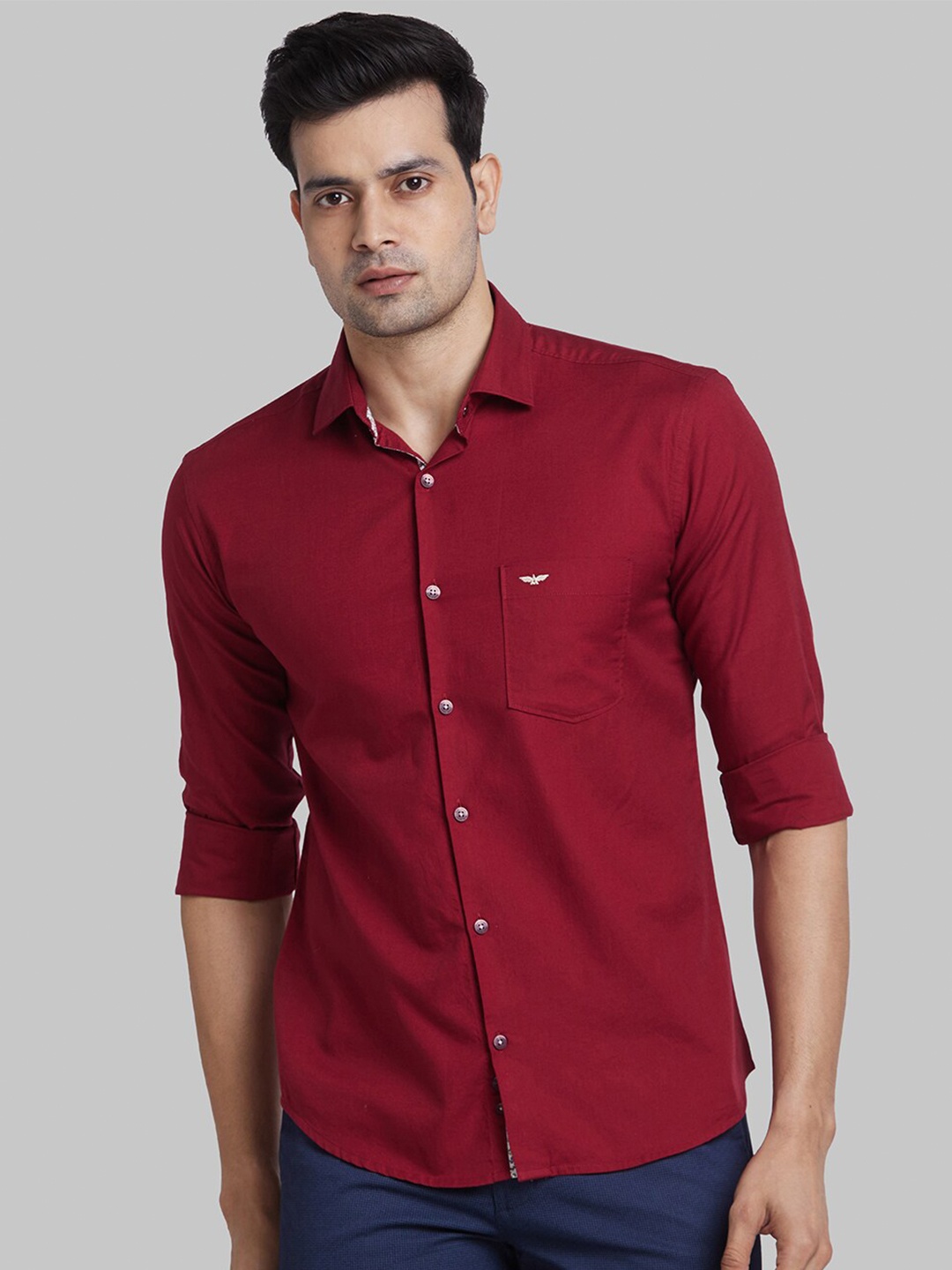 

Park Avenue Slim Fit Long Sleeves Spread Collar Cotton Opaque Casual Shirt, Red