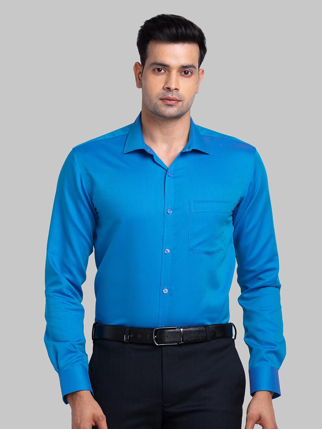 

Park Avenue Spread Collar Slim Fit Cotton Opaque Formal Shirt, Blue
