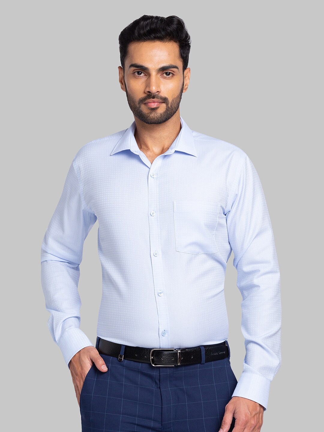 

Park Avenue Slim Fit Long Sleeves Spread Collar Cotton Opaque Formal Shirt, Blue