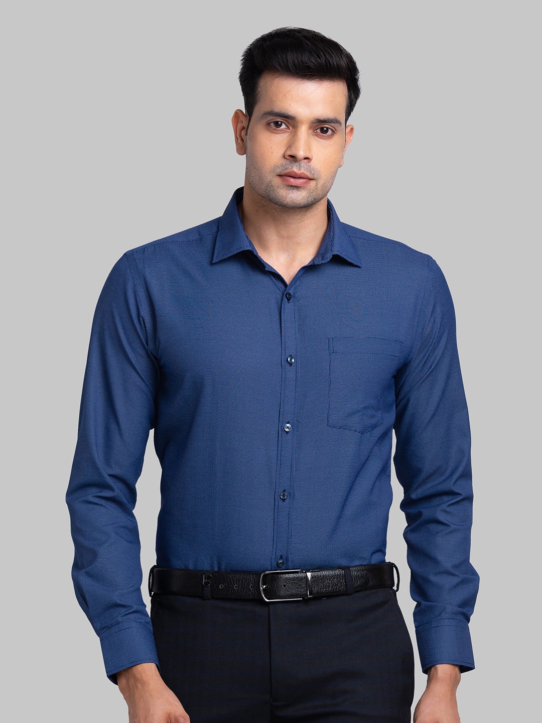 

Park Avenue Spread Collar Long Sleeves Slim Fit Cotton Formal Shirt, Blue