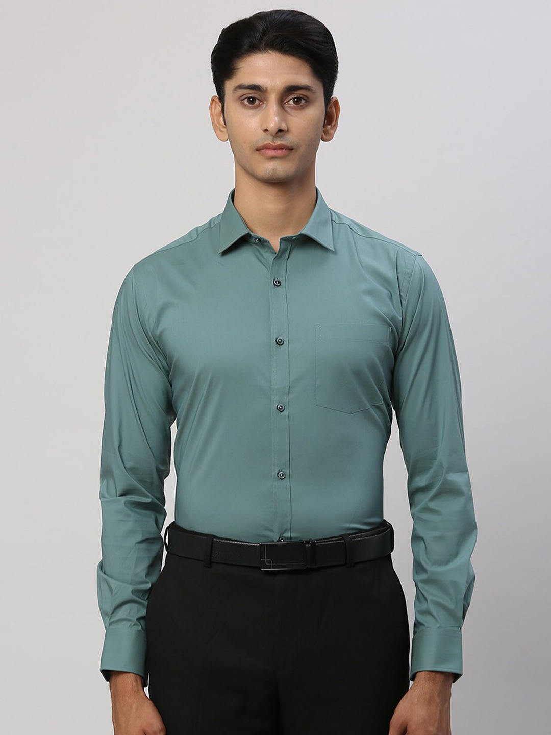 

Park Avenue Spread Collar Long Sleeves Slim Fit Cotton Formal Shirt, Green