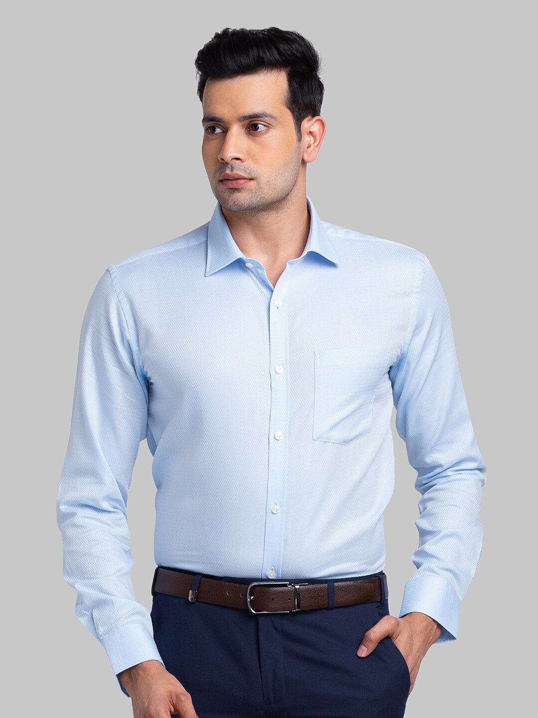 

Park Avenue Textured Self Design Slim Fit Cotton Opaque Formal Shirt, Blue