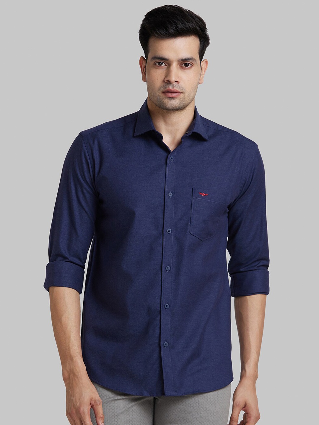 

Park Avenue Spread Collar Cotton Slim Fit Opaque Casual Shirt, Blue