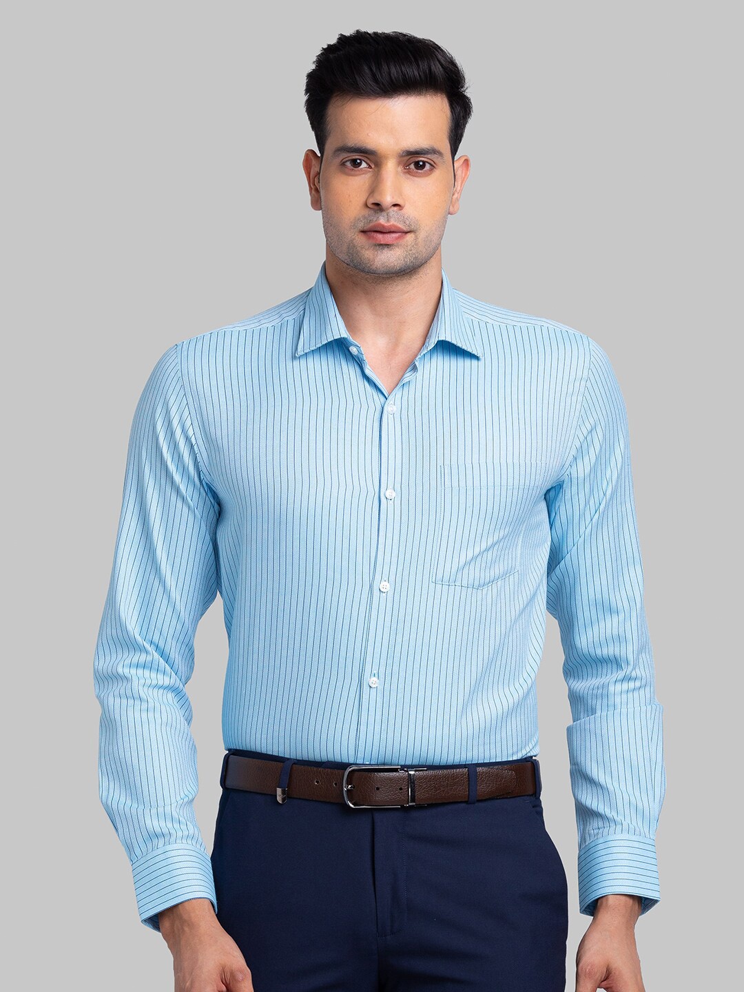 

Park Avenue Slim Fit Opaque Striped Formal Shirt, Blue
