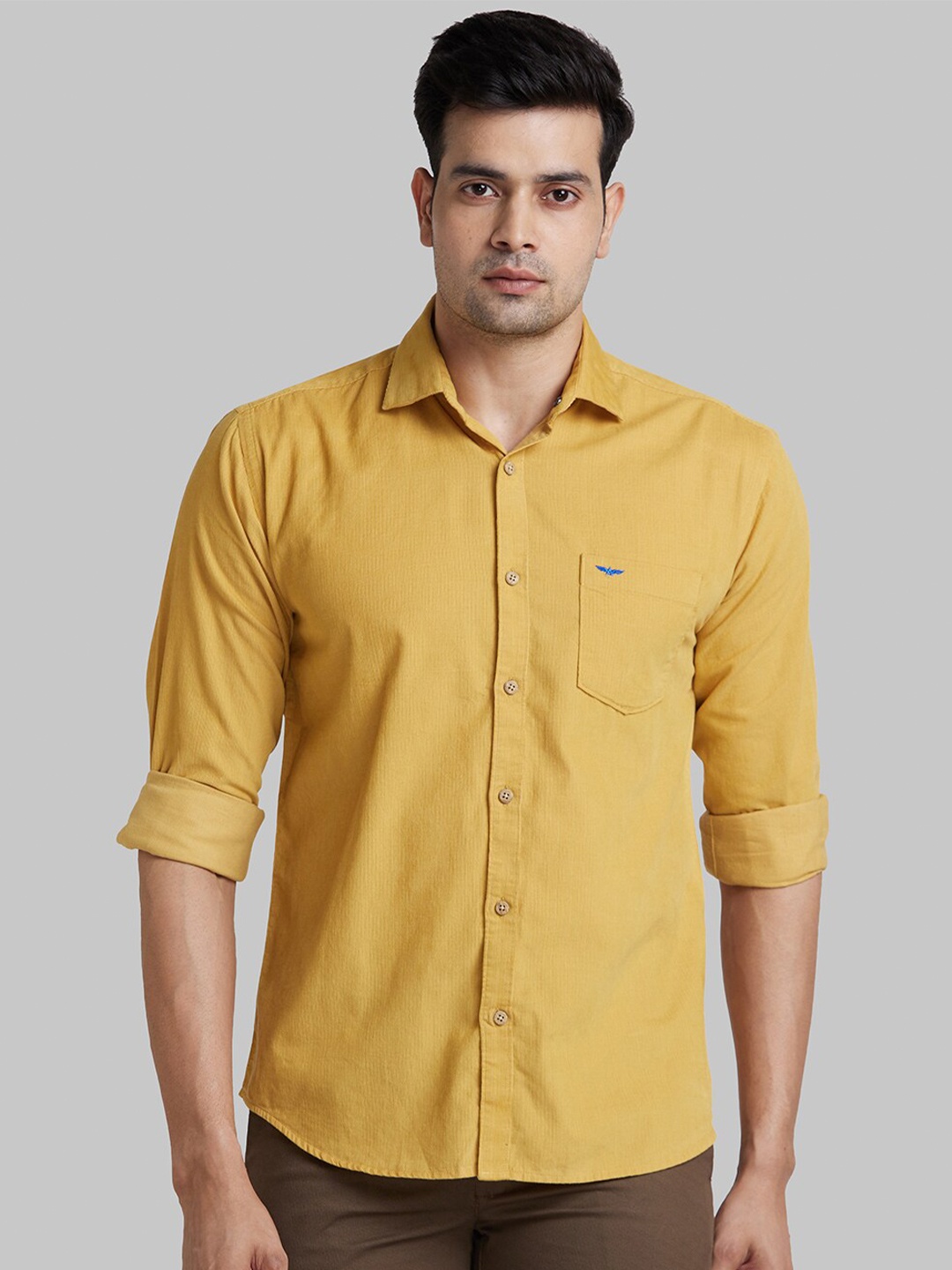 

Park Avenue Spread Collar Long Sleeves Slim Fit Cotton Casual Shirt, Beige