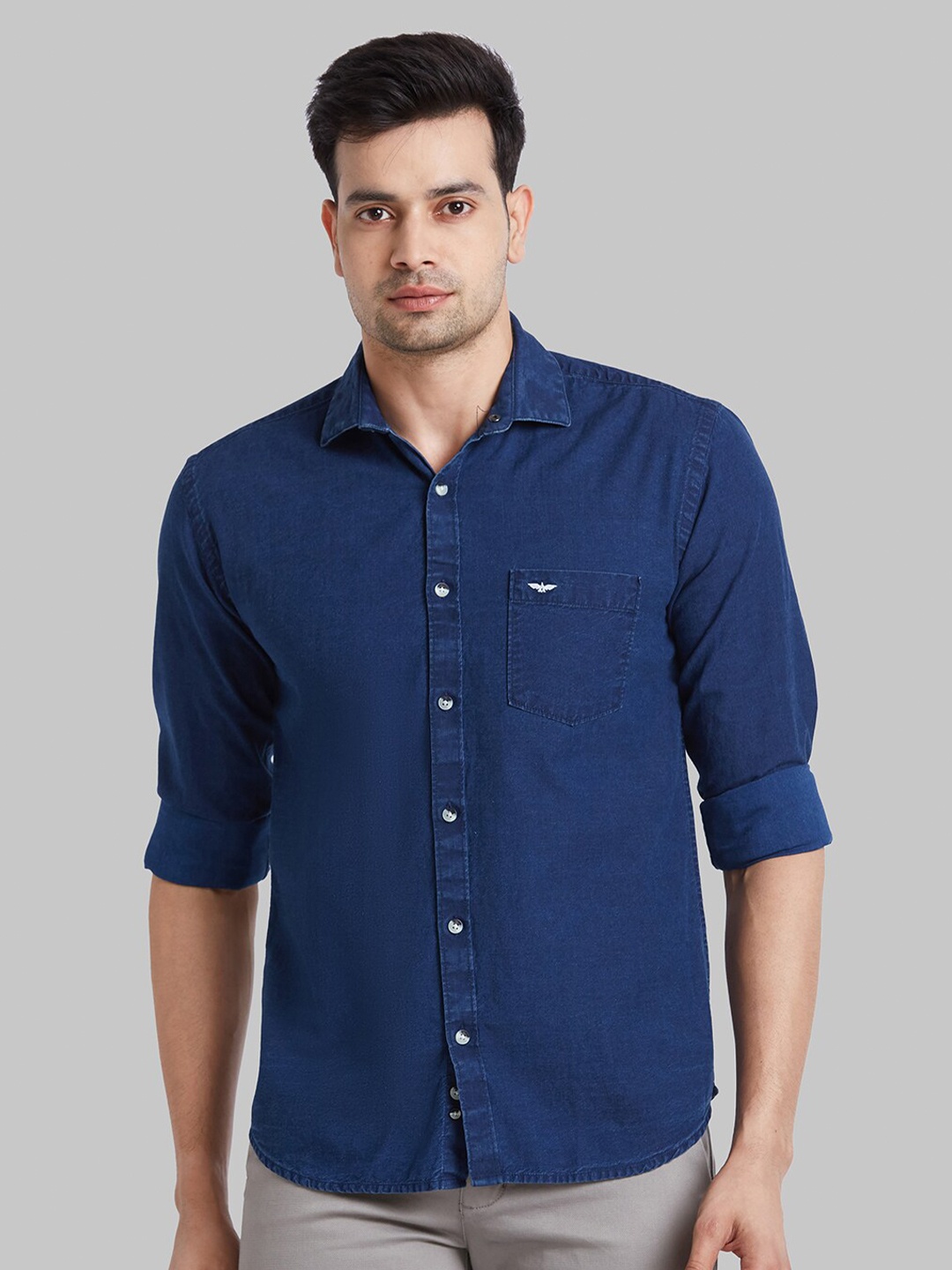

Park Avenue Slim Fit Long Sleeves Spread Collar Cotton Opaque Casual Shirt, Blue