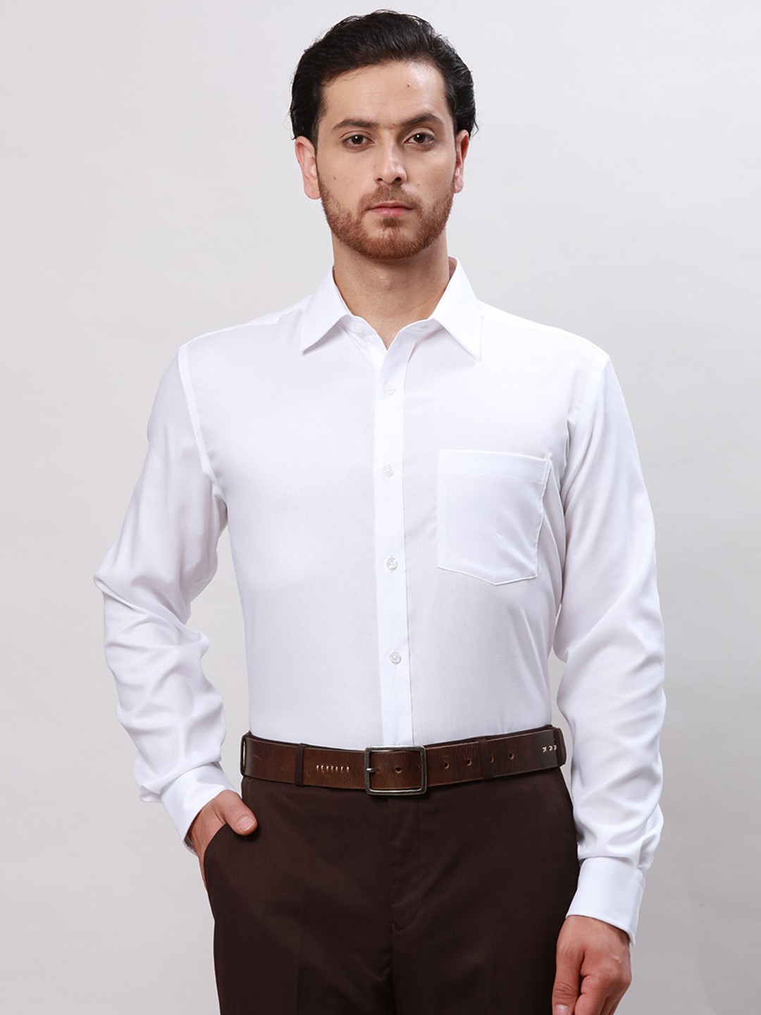 

Park Avenue Self Design Spread Collar Cotton Formal Shirt, White