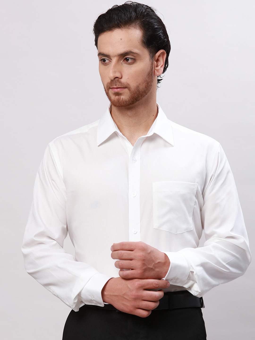 

Park Avenue Self Design Spread Collar Cotton Formal Shirt, White