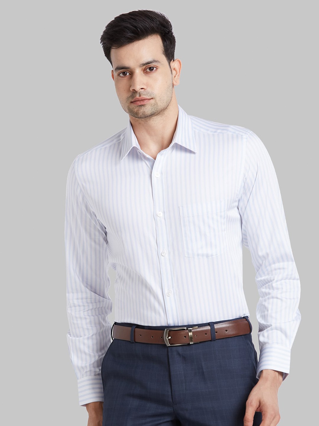 

Park Avenue Opaque Striped Cotton Formal Shirt, Blue