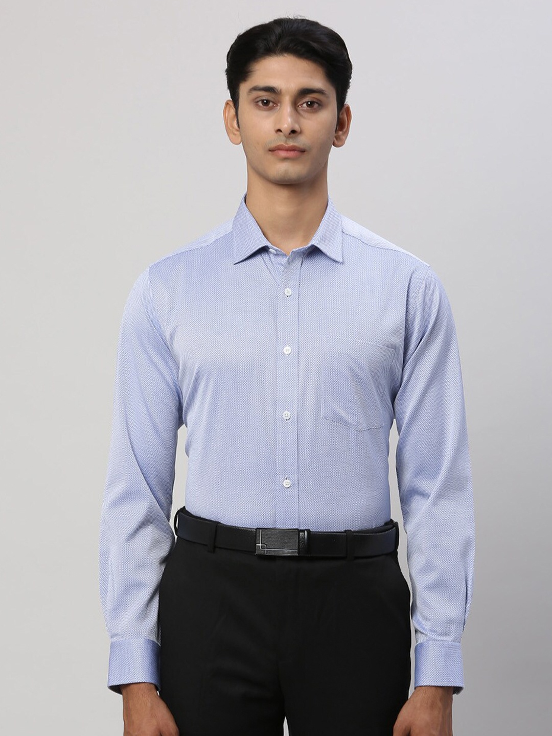 

Park Avenue Spread Collar Checked Cotton Formal Shirt, Blue