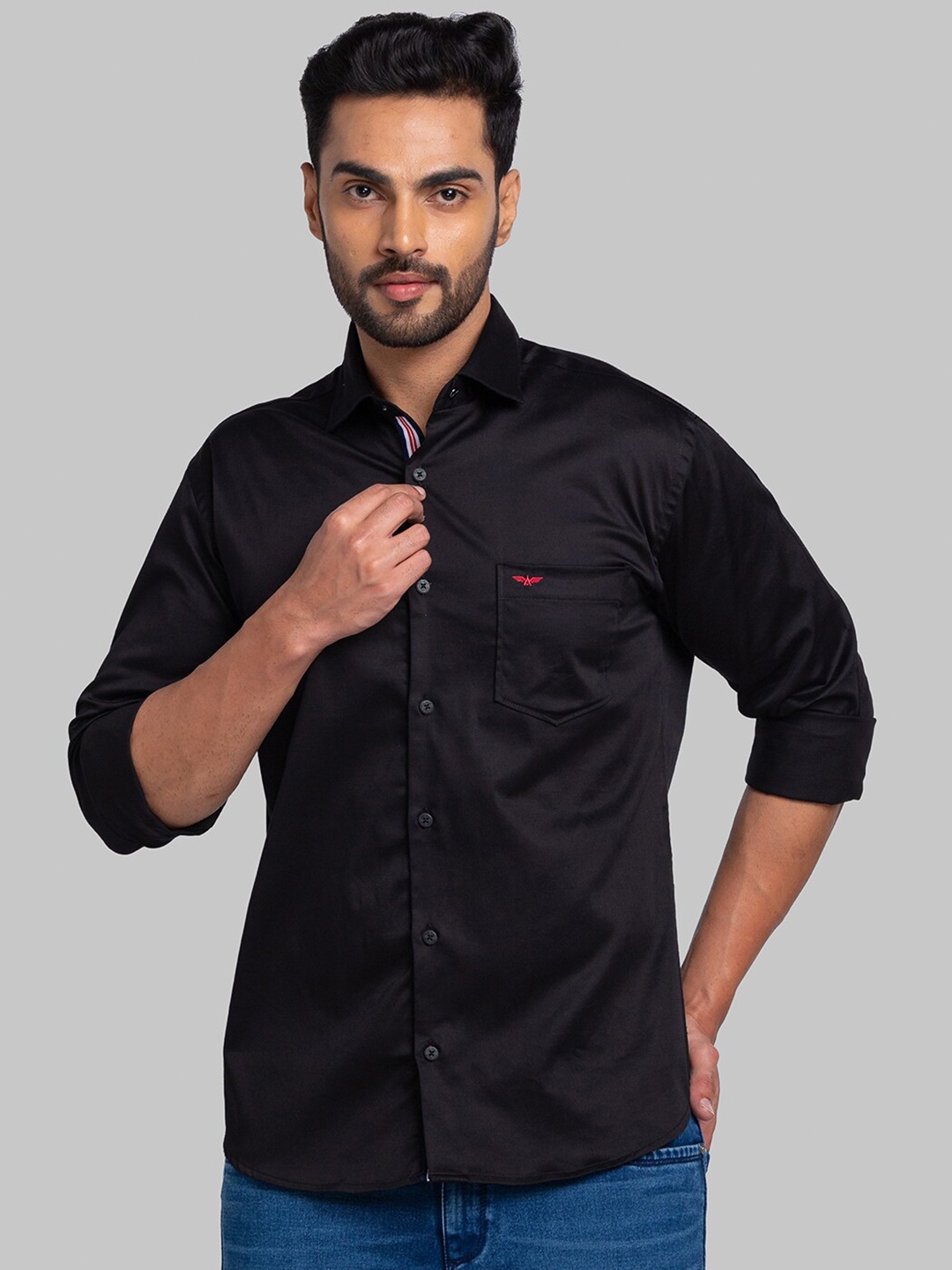 

Park Avenue Slim Fit Long Sleeves Spread Collar Cotton Opaque Casual Shirt, Black