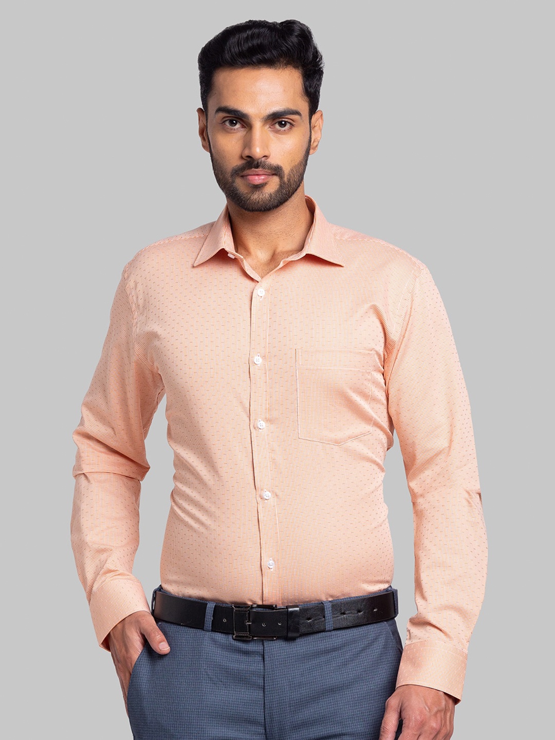 

Park Avenue Self Design Spread Collar Cotton Formal Shirt, Orange