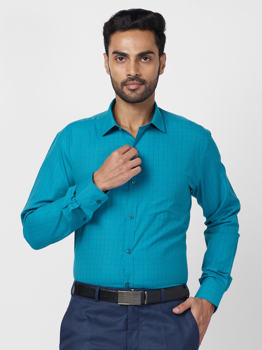 

Park Avenue Spread Collar Slim Fit Opaque Formal Shirt, Blue