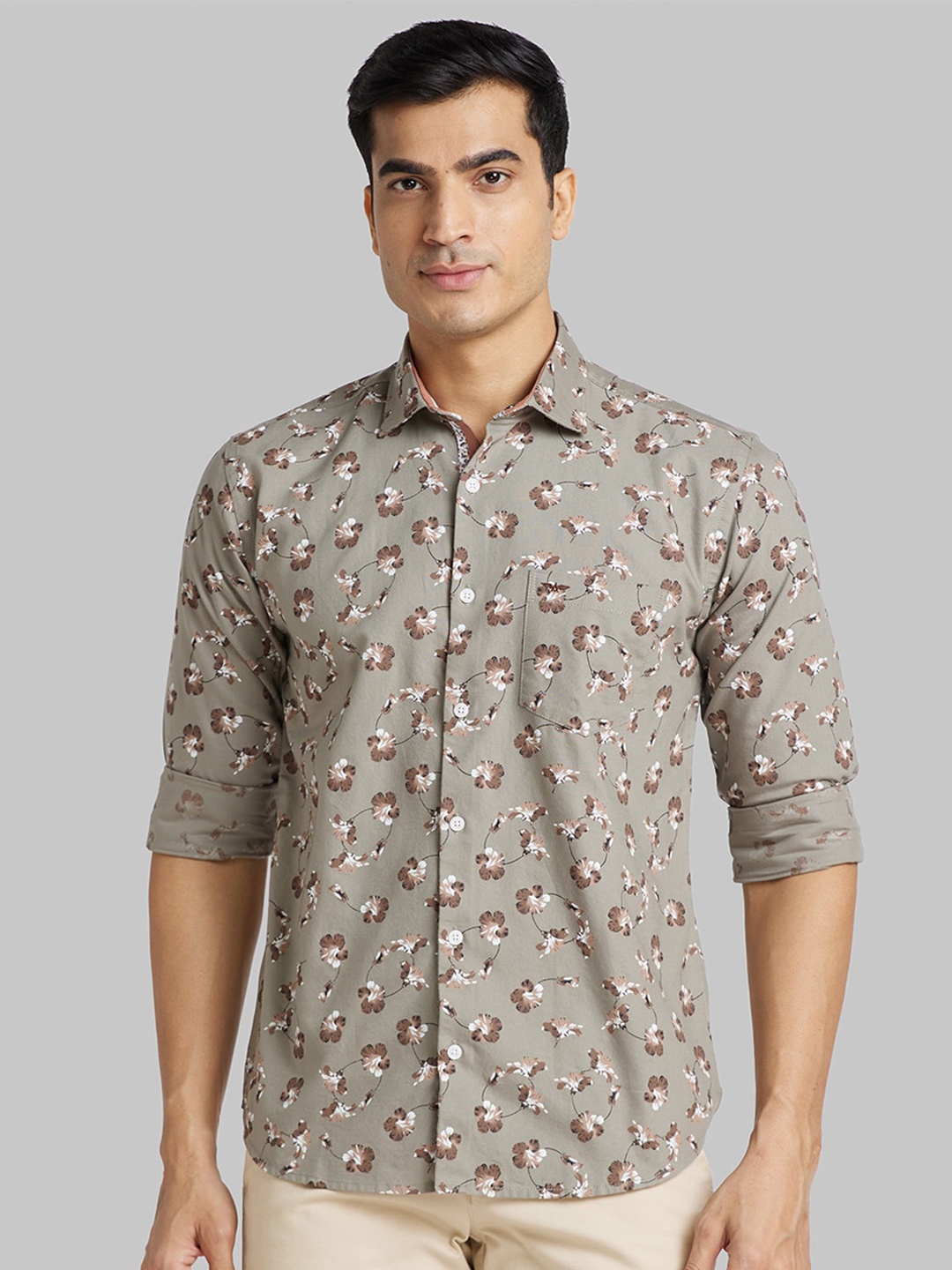 

Park Avenue Men Slim Fit Floral Opaque Printed Cotton Casual Shirt, Beige