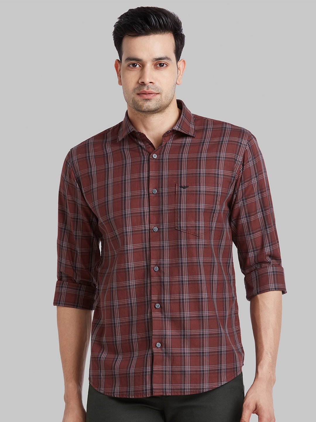 

Park Avenue Tartan Checks Checked Slim Fit Cotton Casual Shirt, Red