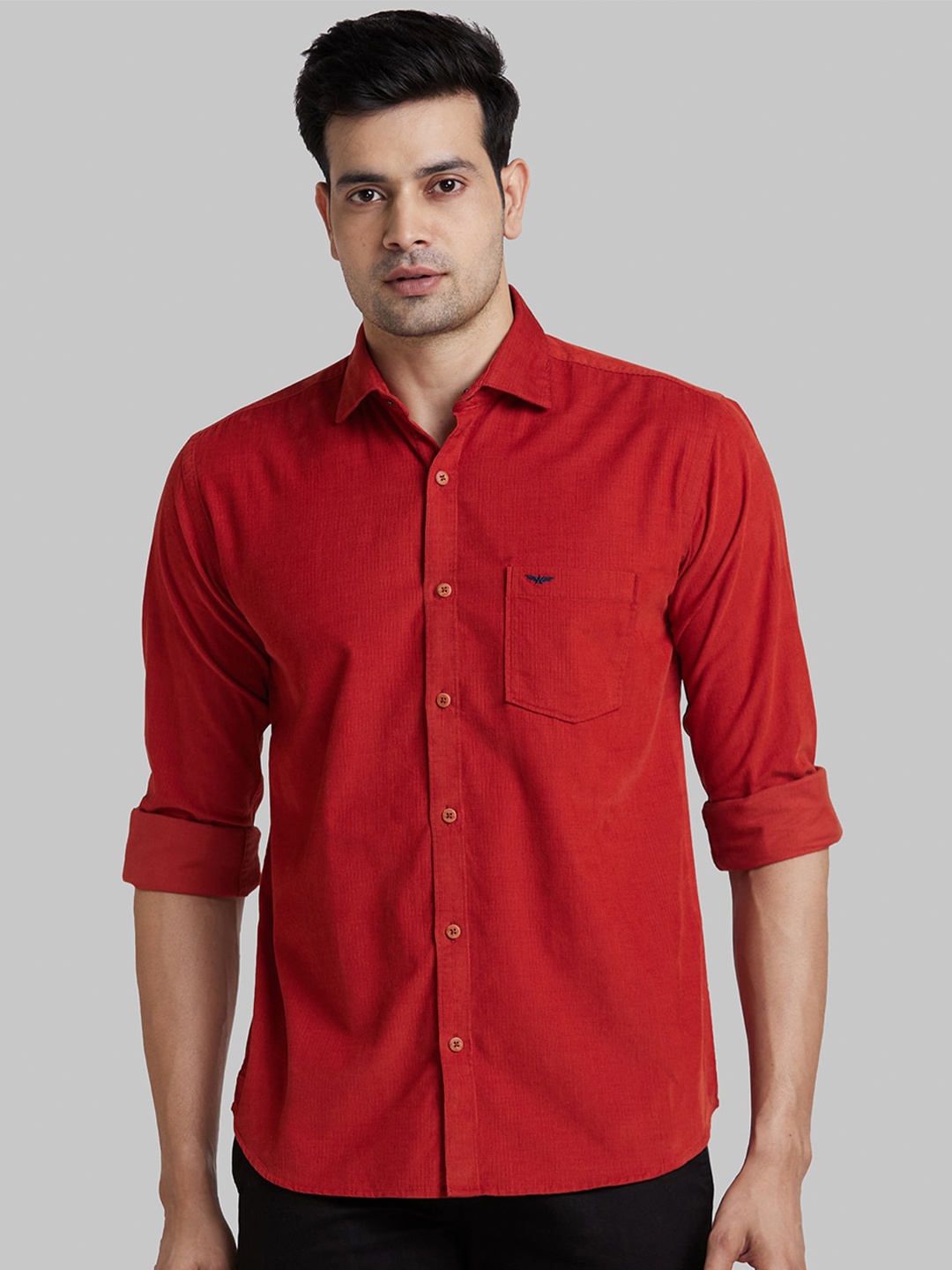 

Park Avenue Spread Collar Slim Fit Opaque Casual Shirt, Red
