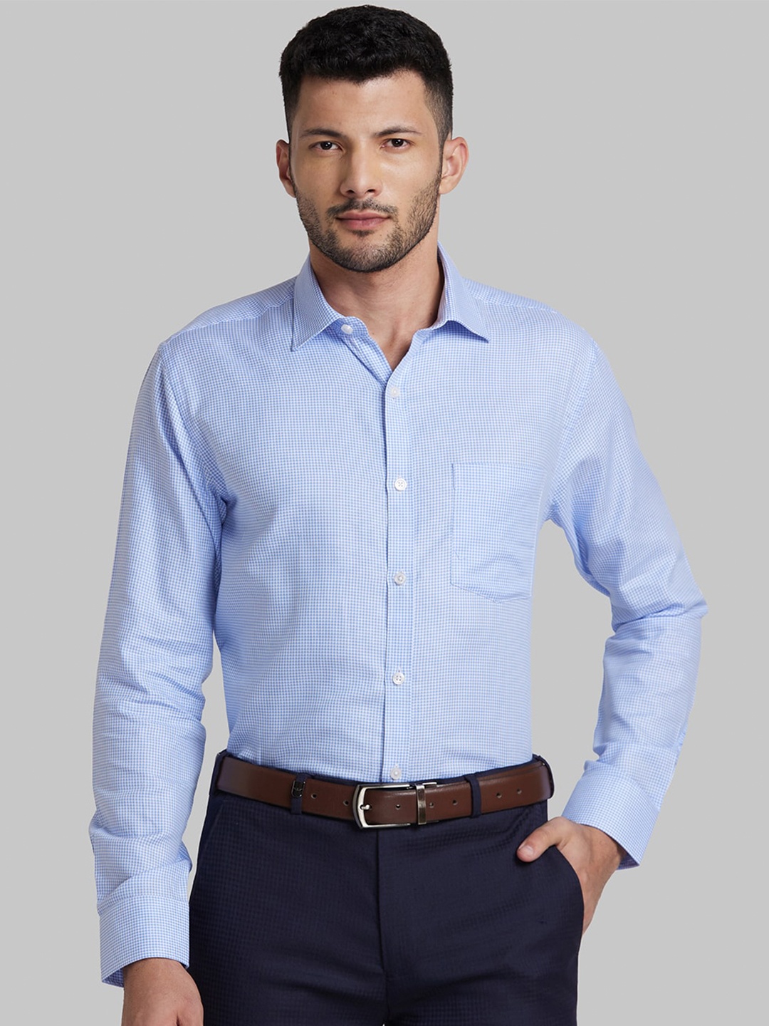 

Park Avenue Checked Slim Fit Opaque Cotton Formal Shirt, Blue