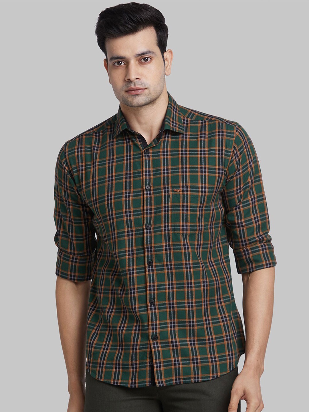 

Park Avenue Checked Slim Fit Opaque Cotton Casual Shirt, Green