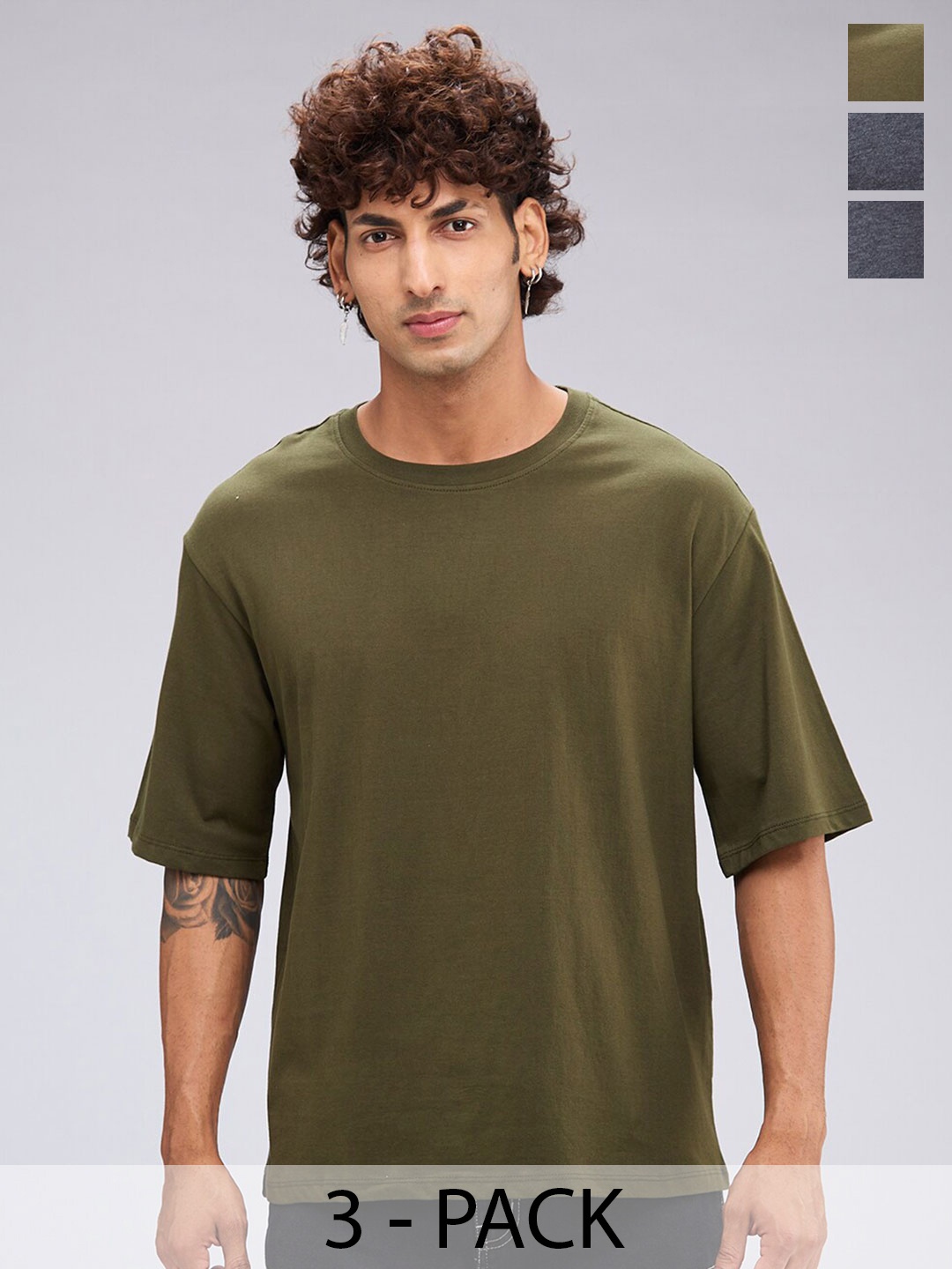 

NOIRA Pack Of 3 Cotton T-shirts, Olive