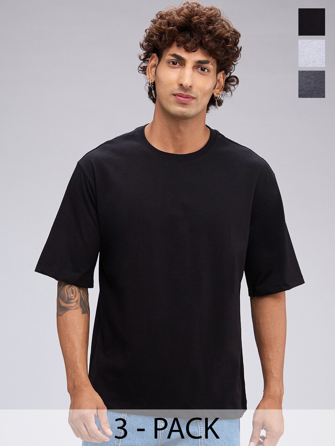 

NOIRA Pack Of 3 Cotton T-shirts, Grey