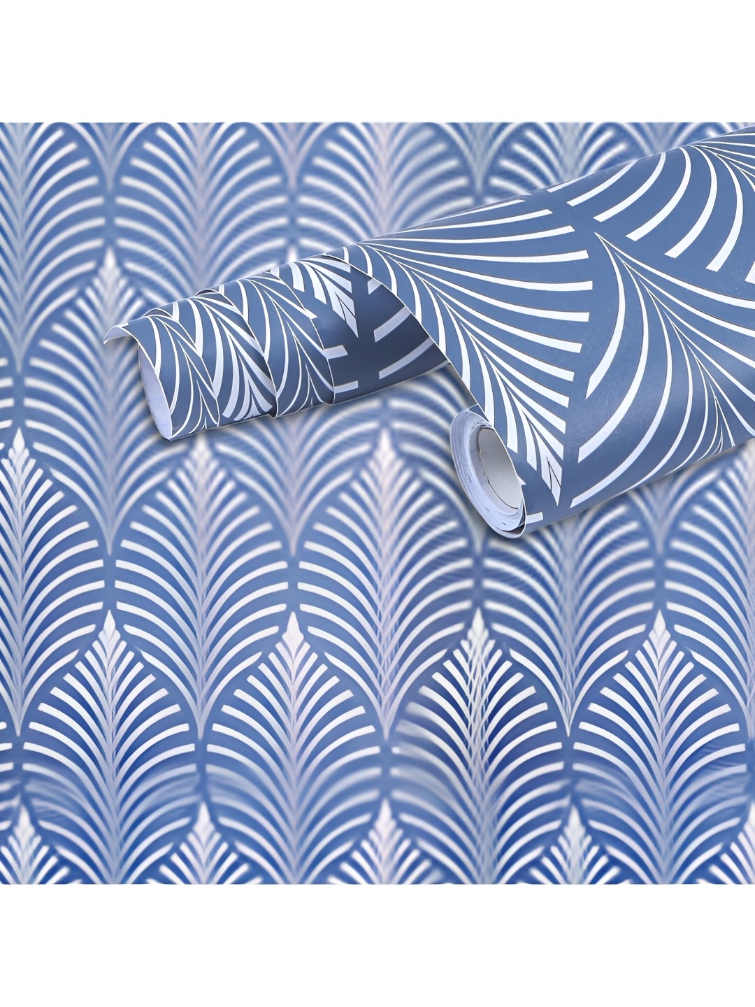 Jaamso Royals Blue & White Abstract Printed Self-Adhesive Wallpaper
