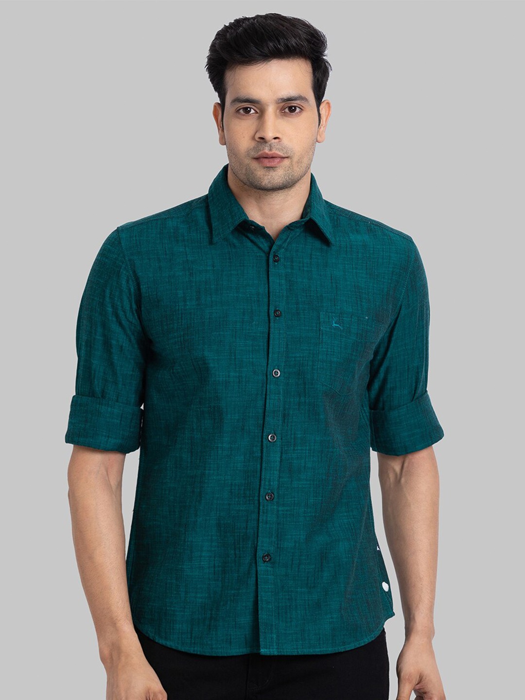 

Parx Slim Fit Spread Collar Casual Shirt, Green