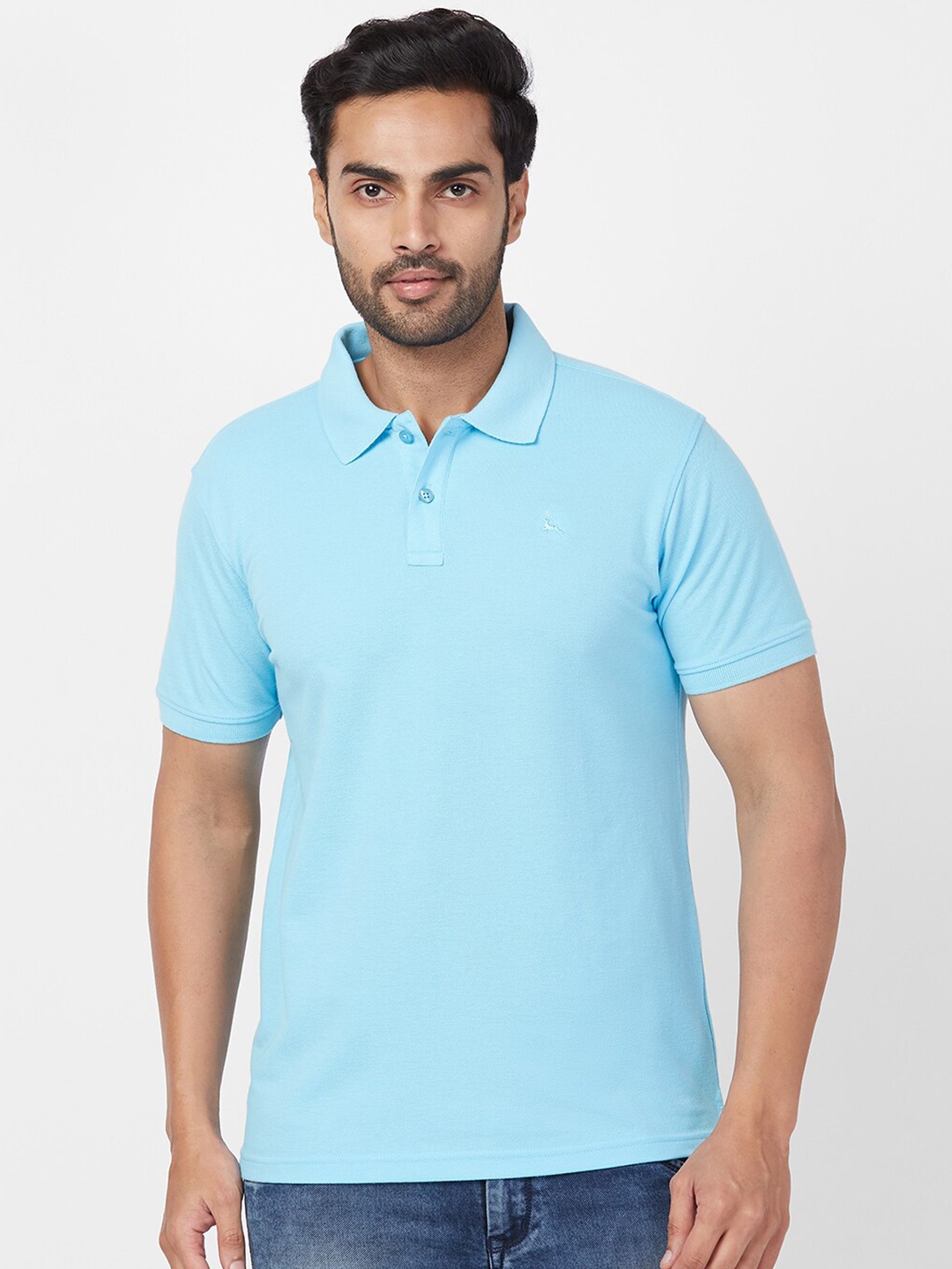 

Parx Solid Polo Collar Short Sleeves Casual T-shirt, Blue