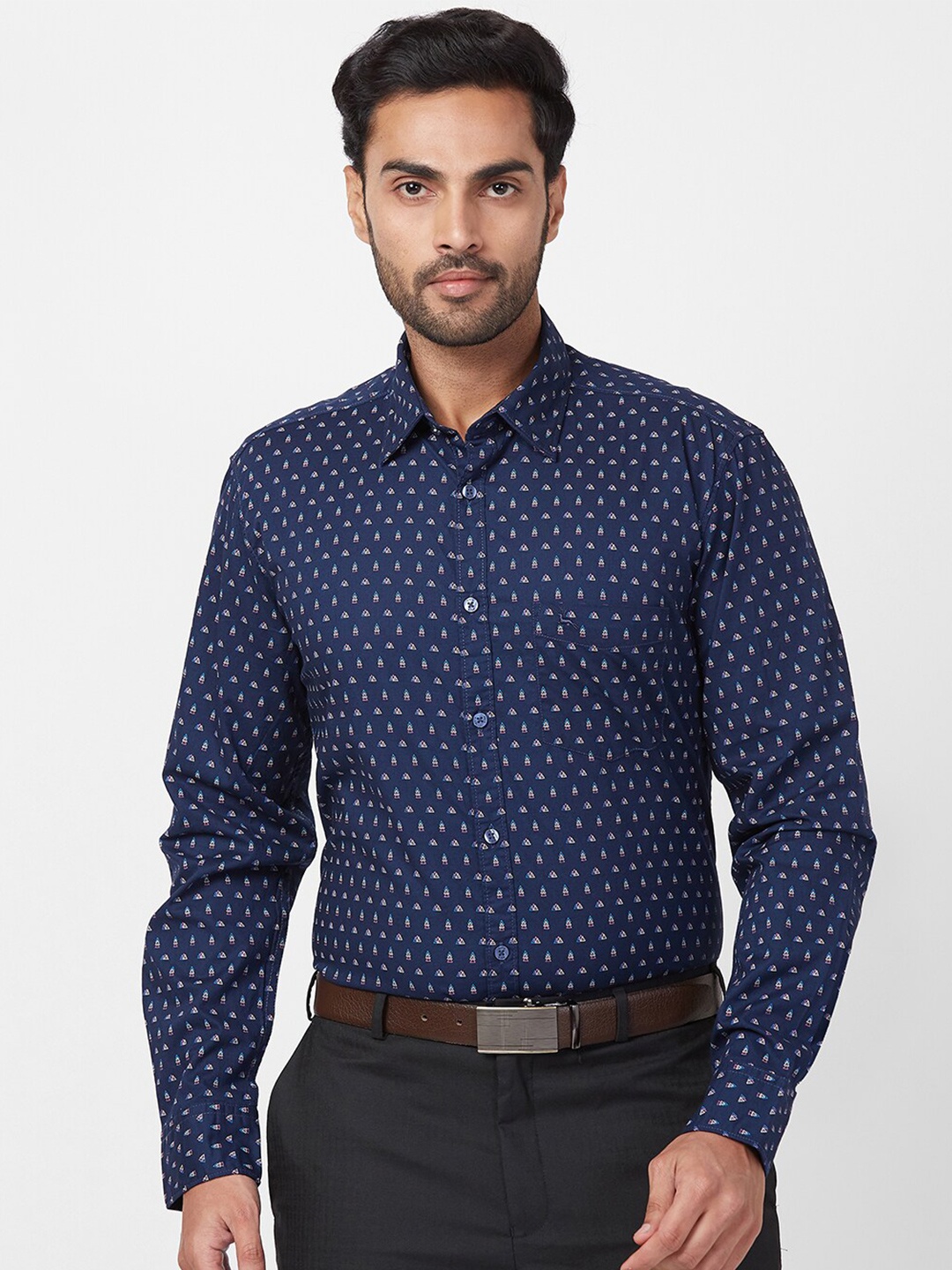 

Parx Slim Fit Micro Ditsy Printed Cotton Casual Shirt, Blue