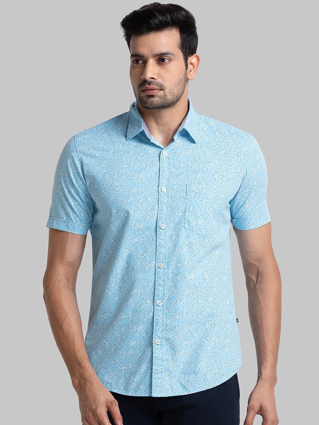 

Parx Slim Fit Floral Printed Cotton Casual Shirt, Blue