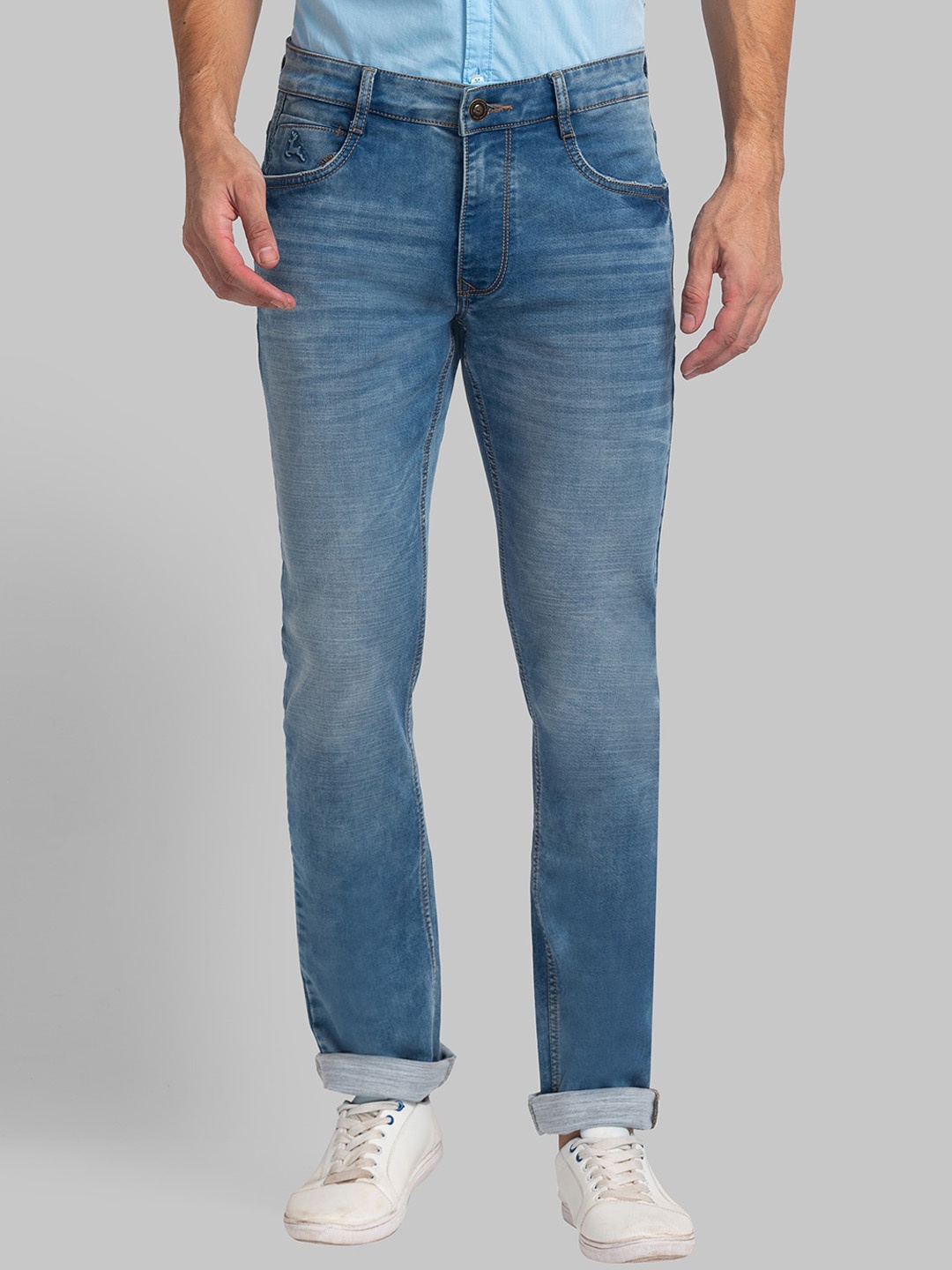 

Parx Men Slim Fit Low-Rise Heavy Fade Clean Look Jeans, Blue