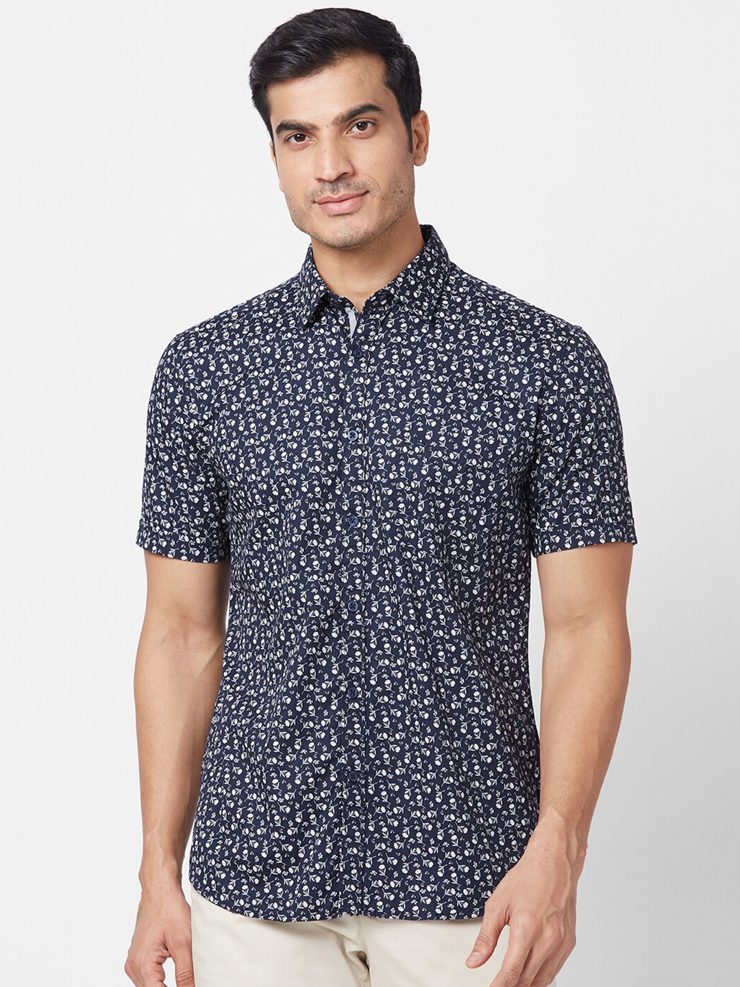 

Parx Slim Fit Floral Printed Cotton Casual Shirt, Blue