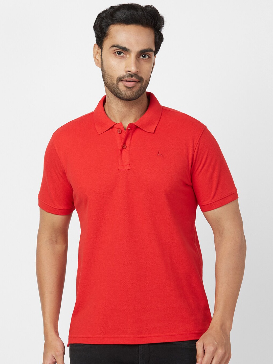 

Parx Polo Collar Short Sleeves Knitted T-shirt, Red