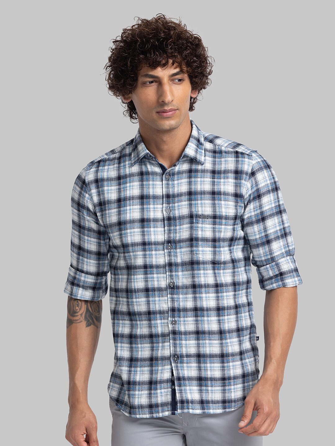 

Parx Slim Fit Checked Cotton Casual Shirt, White