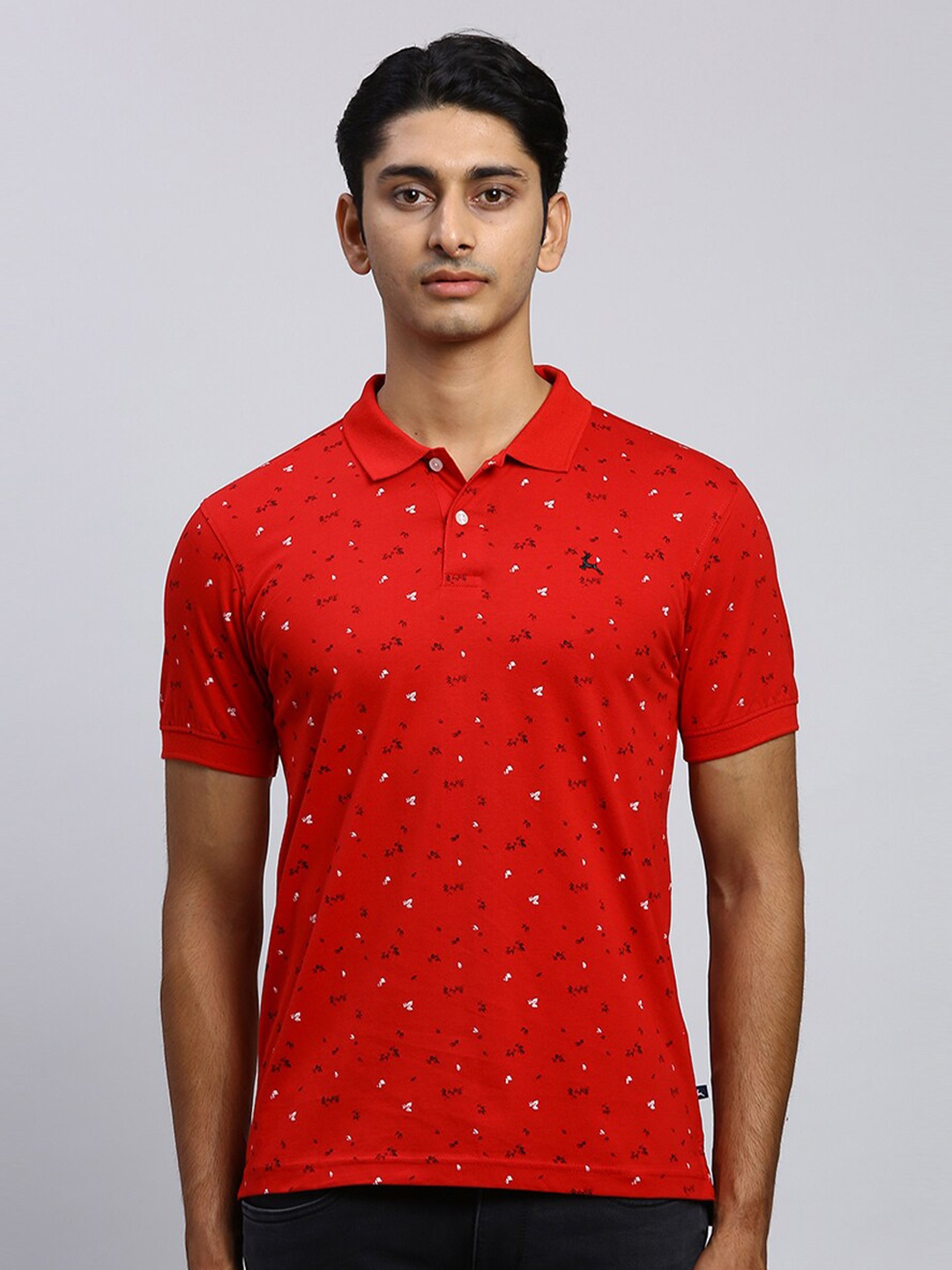 

Parx Abstract Printed Polo Collar Cotton T-shirt, Red