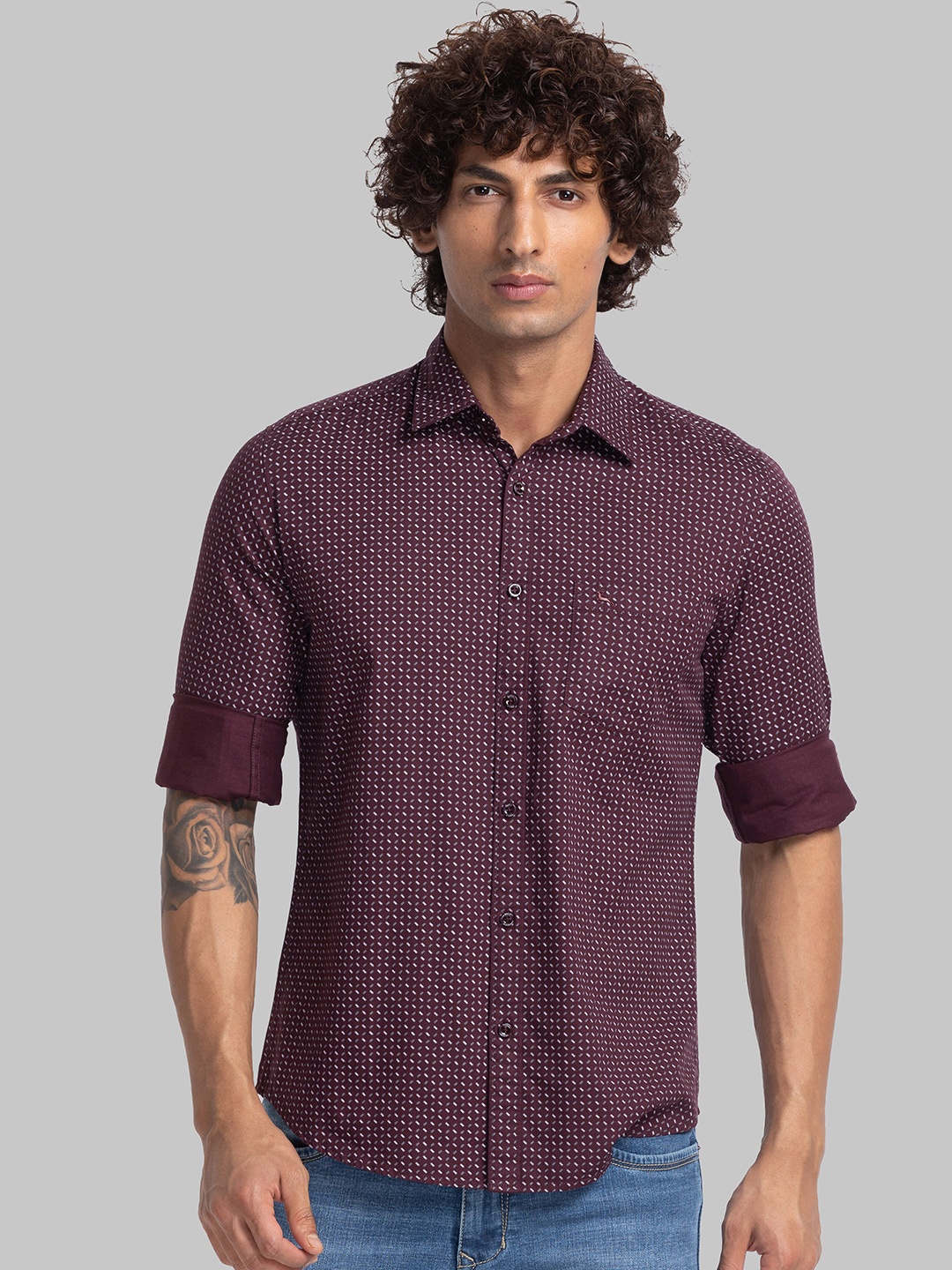 

Parx Slim Fit Micro Ditsy Printed Casual Shirt, Maroon