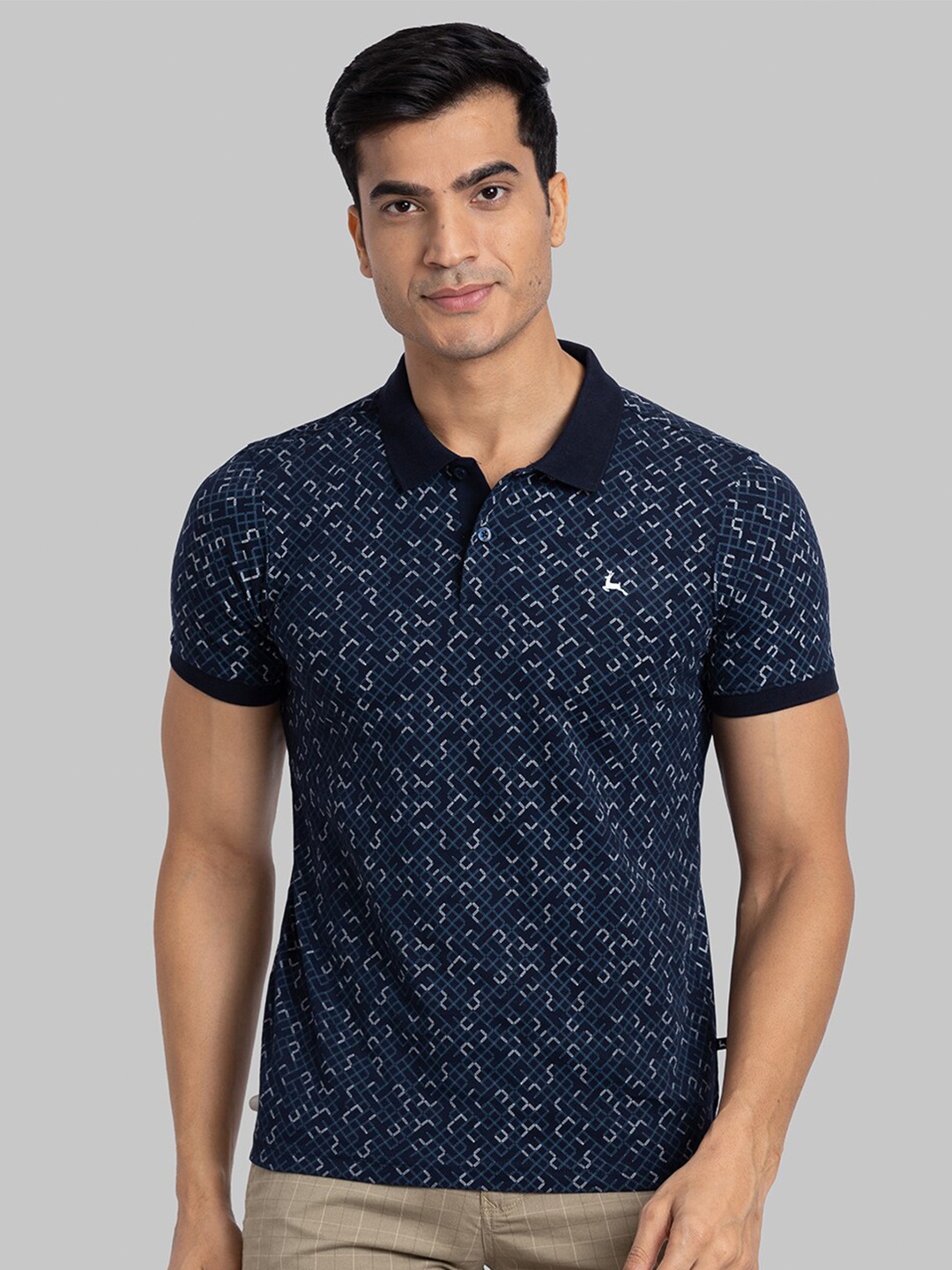 

Parx Geometric Printed Polo Collar Short Sleeves Cotton T-shirt, Blue