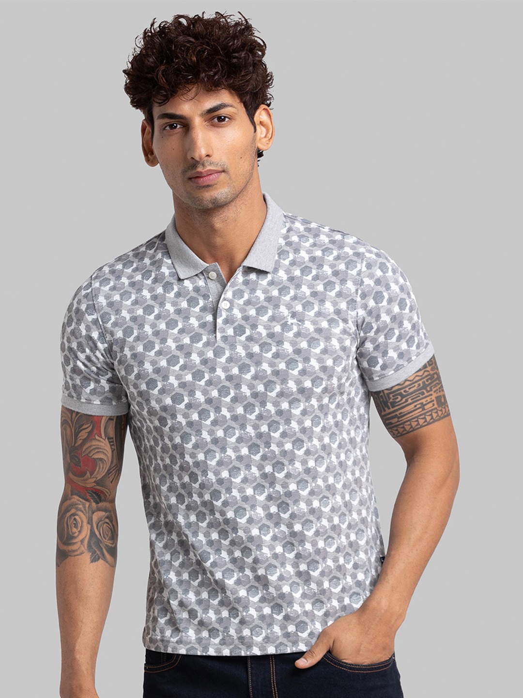 

Parx Abstract Printed Mandarin Collar Short Sleeves Cotton T-shirt, Grey