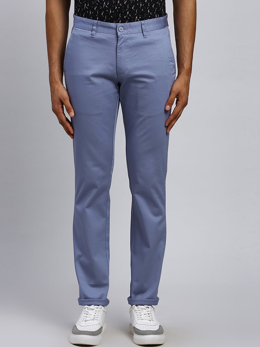 

Parx Men Tapered Fit Low-Rise Chinos Trousers, Blue