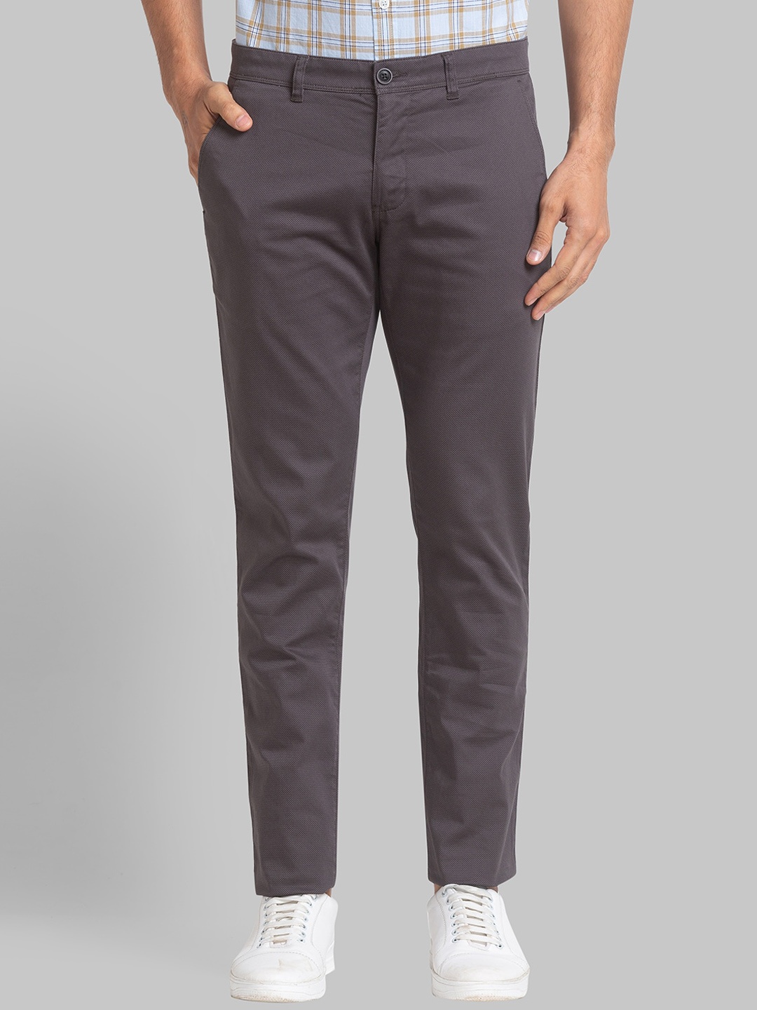 

Parx Tapered Fit Mid-Rise Cotton Regular Trousers, Grey