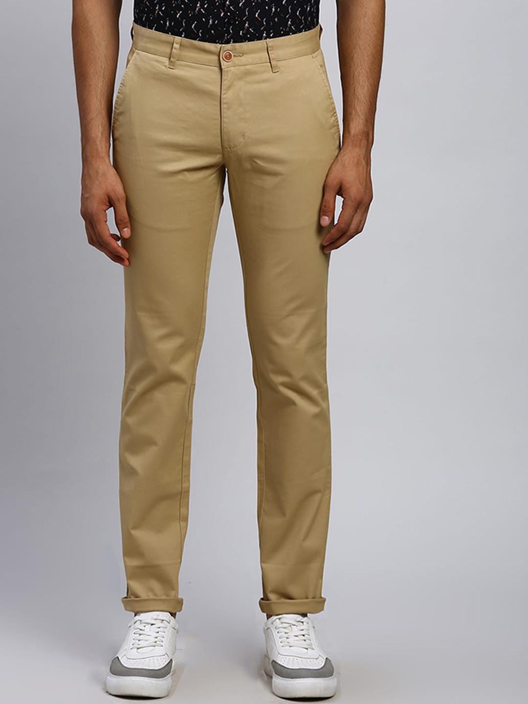 

Parx Tapered Fit Low-Rise Cotton Chinos Trousers, Brown