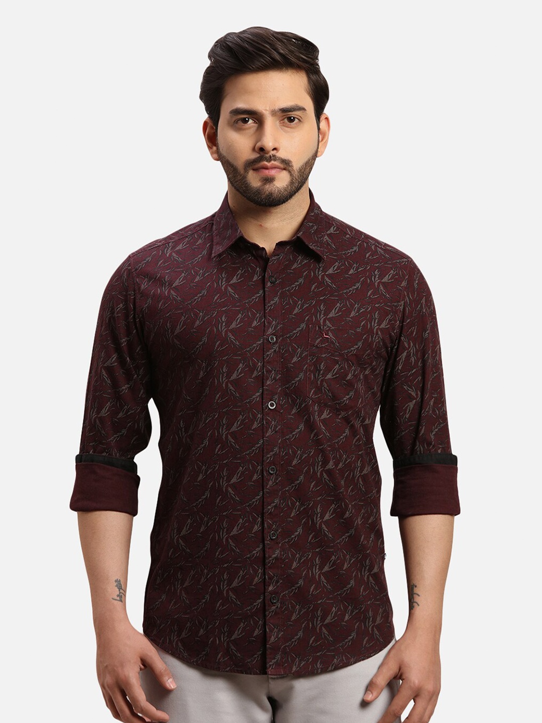 

Parx Slim Fit Abstract Printed Opaque Cotton Casual Shirt, Maroon